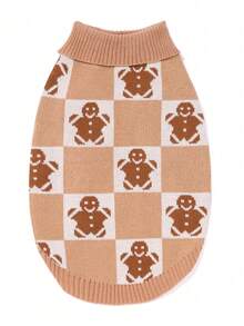 UFBemo 1 قطعة كنزة صوفية للحيوانات الأليفة، بنمط رجل الزنجبيل اللون الخاكي لملابس عيد الميلاد، قماش ناعم مناسب للقطط والكلاب الصغيرة/المتوسطة، دافئة وملائمة للشتاء