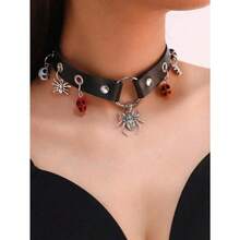 1pc Gothic Punk Rock Spiked Leather Necklace Choker - Black - View 12