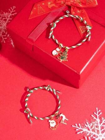 2 件简约圣诞爱心磁性手链时尚金属多色男女通用手链套装适合送给家人、朋友和爱人的圣诞礼物