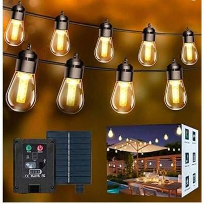 Solar String Lights, 34 Ft Solar String Light With 15 Waterproof LED Bulbs - Heavy Duty Outdoor Lights For Garden, Yard, And Deck In Warm White