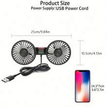Car Fan, Adjustable Multi-Speed, Flexible Angle, Comfortable Breeze, Low Power, High Efficiency, With USB Interface, Button Control, USB Connection, Working Voltage ≤ 36V, Fan Head Can Be Adjusted At Multiple Angles, Does Not Block The View, Suitable For Various Occasions, Used In Vehicles, Portable And  Car Fan, Suitable For Summer, A Must-Have For Cars - Quạt hai đầu - Xem 8