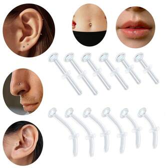 2 יחידות עגילי זכוכית שקופים טבעות האף מייצבת מחזיק מעוקל אוזן פירסינג סחוס Tragus Helix Daith קונכייה פירסינג גוף תכשיטי שקוף