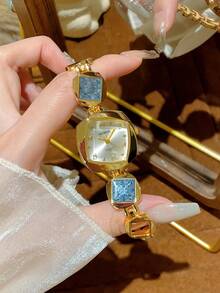 1pc Vintage Personalized Polygonal Dial Women's Wrist Watch, Fashion Minimalist Elegant Luxury Petite Quartz Ladies Watch, Suitable For Daily Wear, Parties And Other Occasions - Grey - View 4