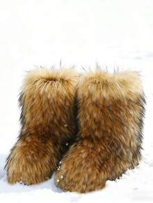 New Winter Warm Plush Faux Fur Snow Boots For Women - Dark Grey & Brown & Black Ankle Booties With Soft Lining, Cozy Slip-On Design For Cold Weather Outdoor & Indoor Wear Unisex Short Ankle Faux Raccoon Fur Snow Boots - Solid Classic Color, Super Smooth Fur Touches The Ground, Perfect For Christmas & Halloween, Y2K Style! Y2K Fashion Men's & Women's Snow Boots - Faux Raccoon Fur, Silky Smooth Floor-Reaching Fur, Solid Classic Shade, Ideal For Christmas & Halloween! Short Ankle Unisex Snow Boots With Faux Raccoon Fur - Solid Classic Color, Ultra-Smooth Fur Hits The Ground, Must-Have For Christmas & Halloween, Edgy Y2K Vibe! Christmas & Halloween Essential Faux Raccoon Fur Snow Boots (Unisex) - Solid Classic Hue, Smooth Fur Touches The Floor, Stylish Y2K Look! Y2K Short Ankle Snow Boots For Men & Women - Faux Raccoon Fur, Super Smooth Floor-Length Fur, Solid Classic Color, Great For Christmas & Halloween Celebrations! - màu nâu - Xem 1