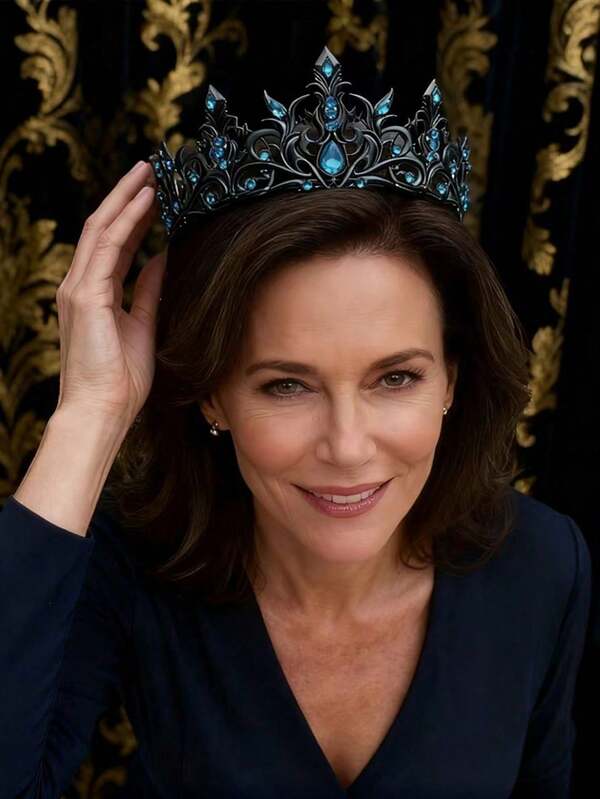 1 Stück gotische Königin Krone Haarschmuck, eleganter schwerer Blumen-Vintage Haarschmuck mit Spitzen, geeignet für Fotografie und Aufführungen