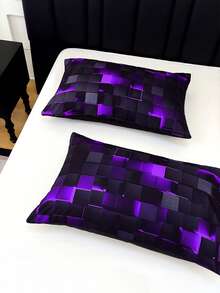 3PCS Fashion Tech-Feel Super Soft And Breathable Thicken Plaid Bedding Set (1 Comforter + 2 Pillowcases, Without Pillow Inserts), Quilted For Comfort And Warmth With Digital Print, Suitable For  In Bedrooms, Dormitories, And Hotels - 彩色 - 查看 9