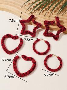 1 par de nuevos pendientes de otoño/invierno con estampado de leopardo y textura esponjosa, con diseños de corazón, redondos y en forma de estrella, de estilo punk dulce con aro grande, accesorios de moda, pendientes exagerados del mismo estilo para grupos de chicas, artículo imprescindible para influencers
