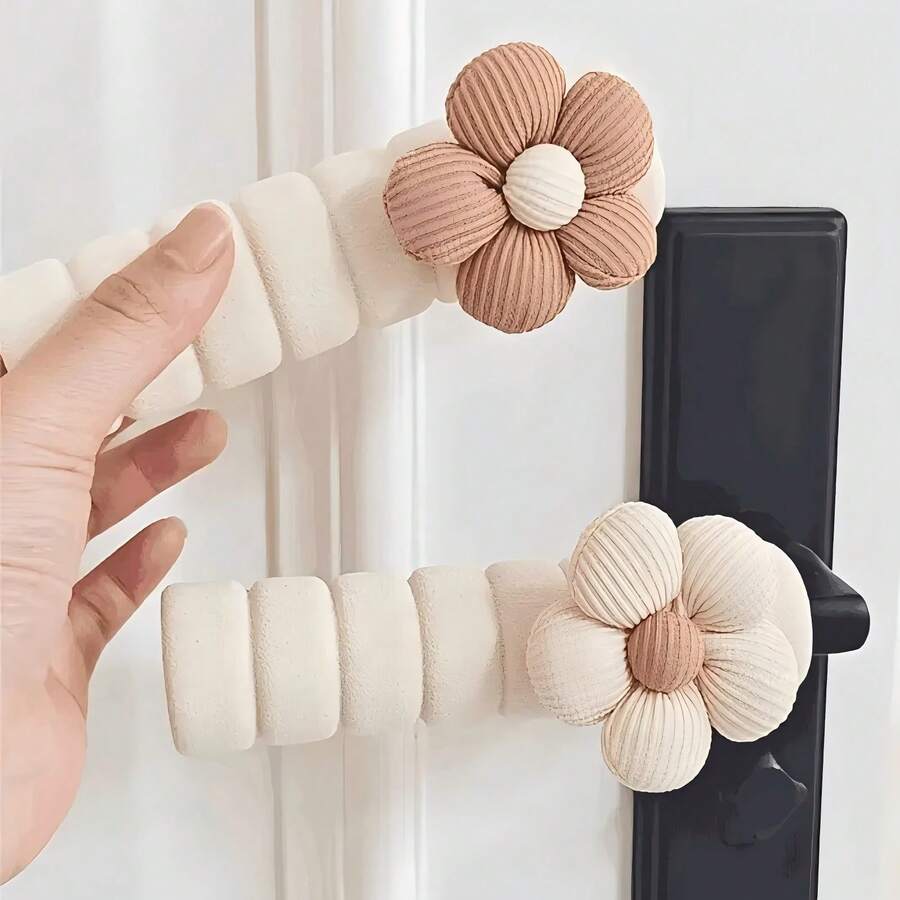 6pcs Soft Warm Floral Door Handle Protectors - Fabric Anti-Scratch Bumpers With Decorative Flower Design, Fit For Home Door Handles, Anti-Static Collision Protection