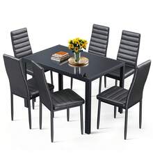 6 Person Dining Chairs, Suitable For 6 People, High Back PU Leather Dining Table Set, Can Be Matched With Any Table In The Kitchen And Dining Room, Suitable For Home Kitchen Living Room - Black - View 12