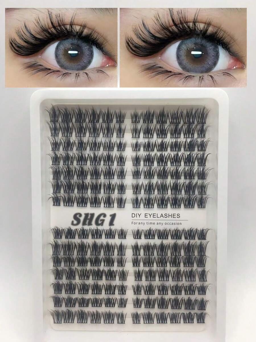 A Box Of 168 Clusters, 3D Crafted False Eyelash Clusters With Twisted Thread Technique, Sturdy Stems That Won't Break, Reusable, Suitable For Various Occasions. Ideal As Christmas Gifts Or Valentine's Day Presents. - Black - View 1