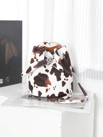 Girls' Solid Color Simple Litchi Texture Bucket Crossbody Bag