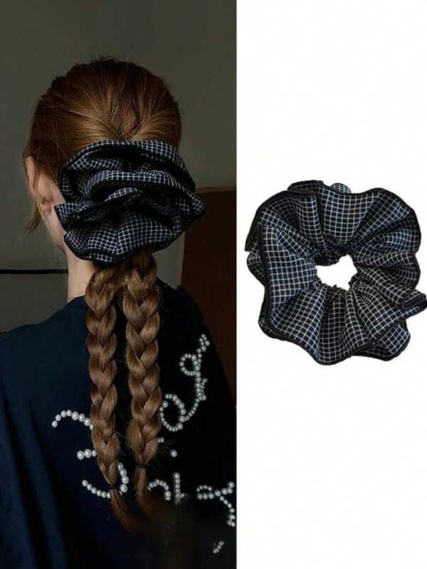 1 buc cravată de păr neagră în carouri pentru intestin gros, cravată de păr nouă pentru femei, aspect de înaltă calitate, accesoriu de păr cu coadă de cal joasă, set bentițe elastice largi pentru sport și yoga, bandă de păr roz cu turban, bandă de păr pentru transpirație, bandă de păr accesorii de păr pentru toamna și iarna pentru femei, pentru ținute de vacanță, eșarfă elegantă pentru femeie, cravată de păr elastică