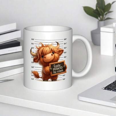 Funny Highland Cow Mug - "Easily Distracted By Cows" Novelty Coffee Cup With Cute Animal Design, Non-Slip Base, Perfect Gift For Cow Lovers, Ideal For Morning Coffee Or Tea Breaks, Unique Home Decor, Hand Wash Only, Coffee Bar Accessories, Little Cow Coffee Cup, Cow Item, Country Western Cup, Dog Cup, Double Wall Chocolate Cup, Coffee Mug, Cup