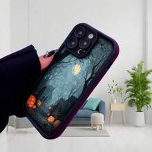 Fashion Mobile Phone Case Halloween Design  Case, Black, Pumpkin Print And Mysterious Forest Under The Moon, Ideal For Halloween Season And Gothic Style Lovers - Black - View 3