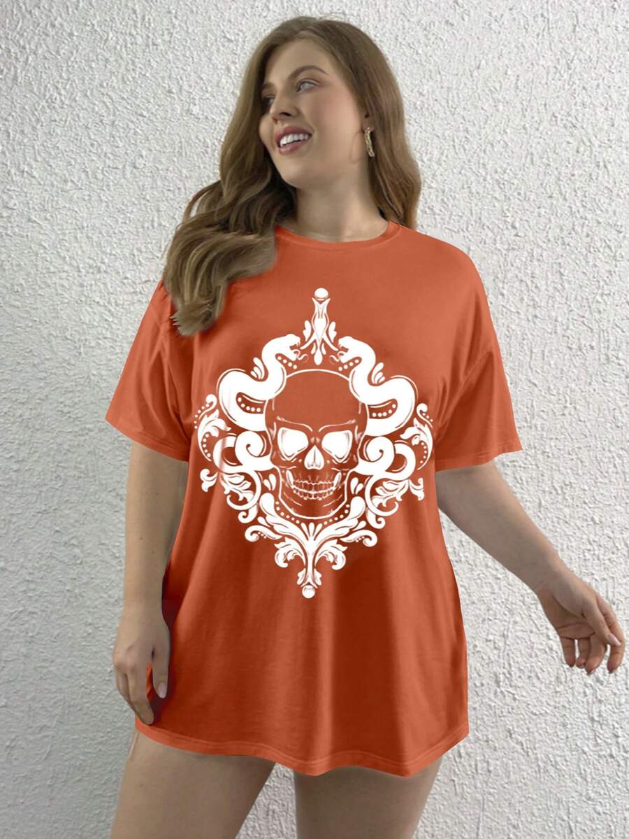 T Shirt Estampada Caveira Halloween Básica Leve Camiseta Oversized Verão Life Style Versátil Casual Aesthetic