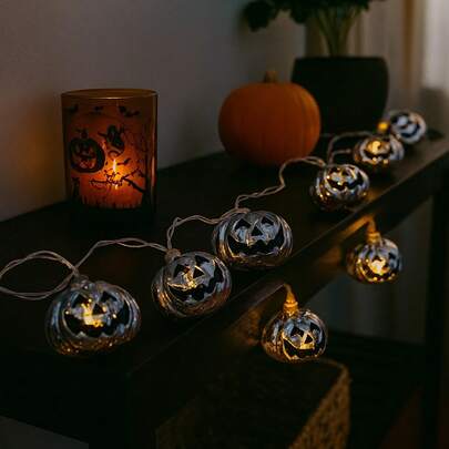 Guirnalda de luces creativa con fantasmas para Halloween, iluminación festiva, ideal para interiores/jardín amantes de fiestas-10L 3M silver Pumpkin-Calido