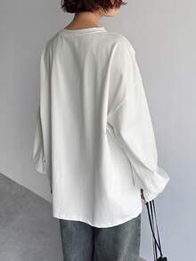 FRIFUL 纯色女式侧开衩落肩T恤，秋季服装长袖女式上衣 - 白色 - 查看 7