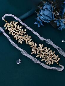 1 件优雅合金叶子和人造珍珠装饰腰带，适合圣诞节、节日派对礼服、冬季婚礼、生日、日常穿着，女士腰饰 - 金色 - 查看 3