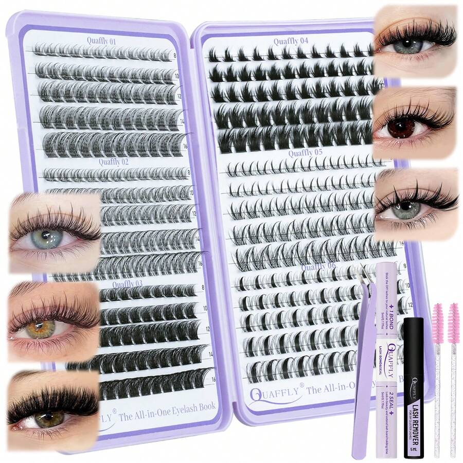 345PCS Lash Clusters Kit Fluffy Eyelash Clusters Extension Kit - 8-16mm, Includes Bond & Seal, Remover, And Applicator For Salon-Quality Results(6 Styles Lash Kit ) - 黑色 - 查看 1