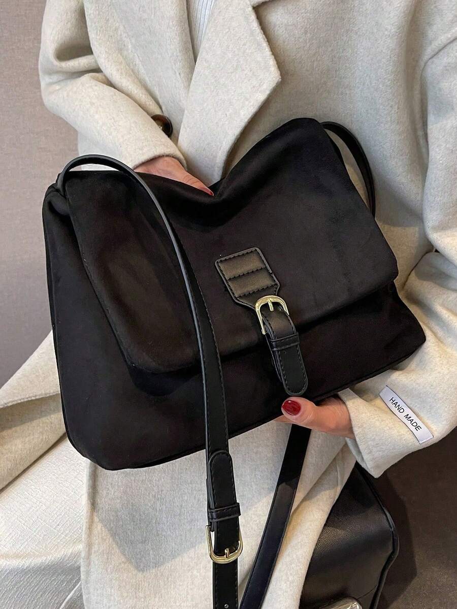 Women's Daily Commute Fashion Large Capacity Solid Color Crossbody Bag - Black - View 1