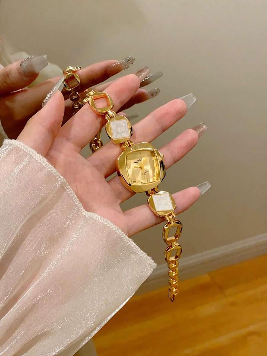 1pc Vintage Personalized Polygonal Dial Women's Watch, Fashion Minimalist Elegant Luxury Petite Classic Quartz Ladies Wrist Watch Suitable For Daily Wear, Parties And Other Occasions - trắng - Xem 1