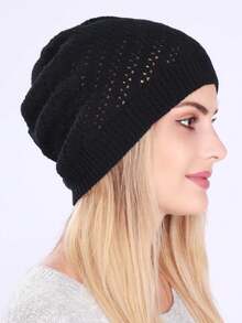 Gorro de punto de cola de caballo de unicolor para mujer, gorro de punto acrílico casual, versátil, de moda, de poliéster, de unicolor, para otoño/invierno - sombrero - Ver 15