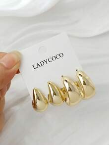 LADYCOCO 2 对优雅泪珠/几何 C 形耳环，适合女性日常佩戴、约会、聚会 - 金色 - 查看 6