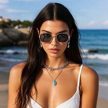 Kính mát gọng rộng thời trang Unisex gọng kim loại, phù hợp cho mùa thu/đông, trang trí màu trơn - Nhiều màu - Xem 6