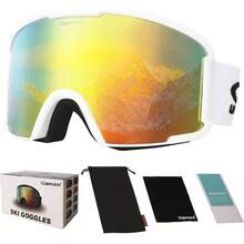 OUTDOOR SPARTA Gafas de esqu para hombres, gafas de esqu para mujeres antiniebla gafas de esqu ultravioleta para hombres y mujeres adultos - 4. Borde blanco, espejo de lente completa dorado - Ver 2