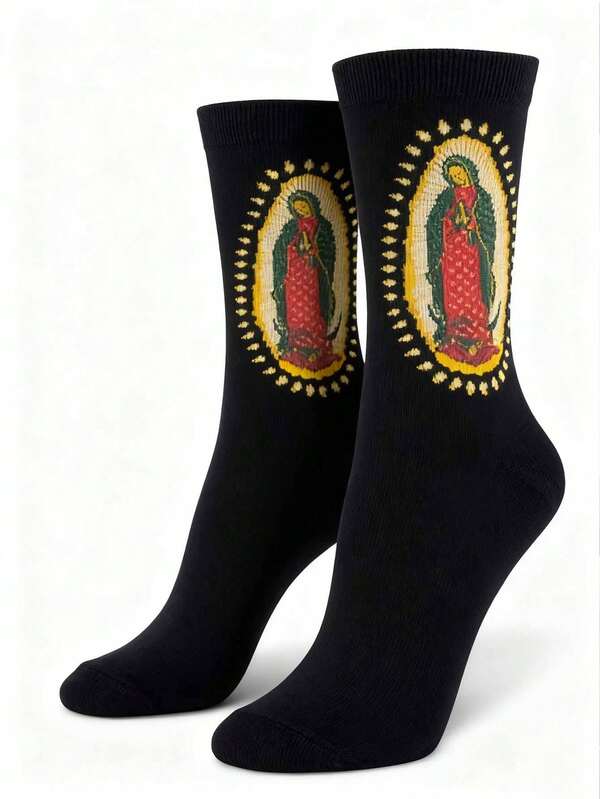 1 Paio di calze uomo con motivo divertente a ritratto cartoni animati, comode per uso quotidiano, sport e feste in primavera, estate e autunno