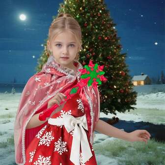 Christmas Snowflake Cloak And Snowflake Wand Combo Set, Children's Role-Play Props/Stage Play Costumes/Party Game Outfits, Suitable For Children 3+ Years Old, Birthday/Christmas/New Year Gift
