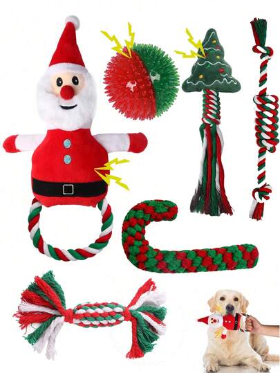 Conjunto de 6 Brinquedos de Pelúcia Natalinos com Apito para Cães, Brinquedo Interativo com Coleira, Brinquedo de Pelúcia Durável para Cachorros Mastigarem, Brinquedo Macio para Animais de Estimação, Presente de Natal para Pets, Adequado para Pets de Pequeno, Médio e Grande Porte (Pacote de Natal) Opção de Presente Festivo: Os Brinquedos para Mastigar Apresentam Diversos Designs Festivos e Material Confiável.