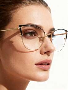 1pc Women's Metal Cat Eye Rhinestone Unique Design Shiny Clear Lens Glasses - Clear - View 5