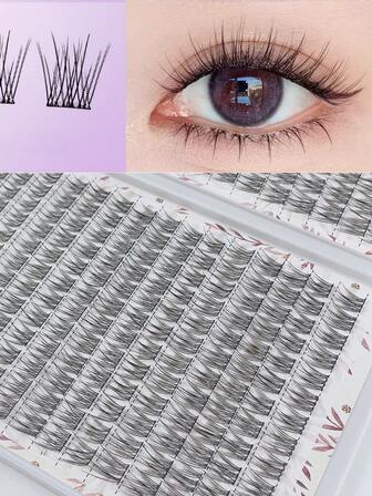 Pestañas individuales suaves y ligeras, 1 caja de 384 racimos - Diseño de pestañas de cola de pez cruzadas y esbeltas, longitud natural de 10-12 mm, sin formaldehído, perfectas para maquillaje diario y de oficina, fácil para principiantes, extensión de pestañas diaria | Diseño de pestañas de cola de pez | Pestañas de longitud natural, extensiones de pestañas