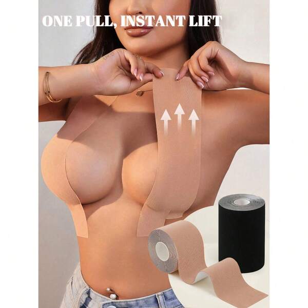 1 Roll Plus Size Boob Tape – Elastic Breathable Cleavage Lift Tape For Large Busts, Anti-Sagging & Uplifting, Cut To Any Shape, Invisible Nipple Covers For Wedding & Summer Dresses