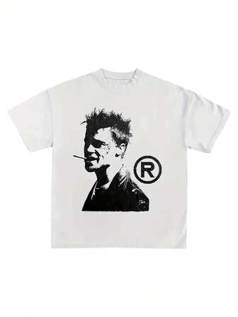 Fight Club Movie Tyler Durden Graphic T-Shirt - White Tee With Black Portrait - Vintage Cinematic Apparel For Men - Iconic Film Fan Gift - Soft Everyday Shirt For Fight Club Collector's Items, Casual Wear, Edgy Casualwear