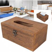 ZJchao Caja de Pañuelos, Cubierta de Caja de Pañuelos Vintage Decorativa Retro para Servilletas Caja de Almacenamiento de Toallas de Papel Soporte Rectangular para Pañuelos Soporte para Dispensador - 1 - Ver 5