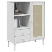 vidaXL Highboard SENJA Rattan-Optik Weiß 90x40x112 cm Kiefernholz