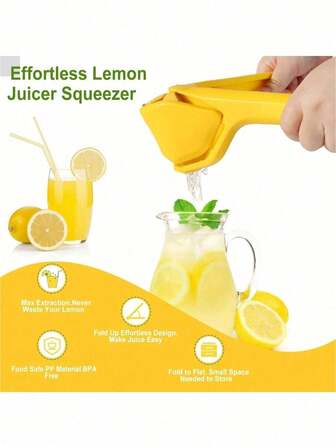 1pc Manual Lemon Juicer, Easy Hand Press Citrus Juicer For Lemon, Lime, Grapefruit, Orange, Fruit Juice, Foldable Design Saves Space, Easy To Use