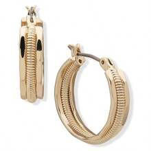 Gold Clickit Triple Row Hoop Earring Featuring Smooth And Textured Accents One Size Metal No Gemstone