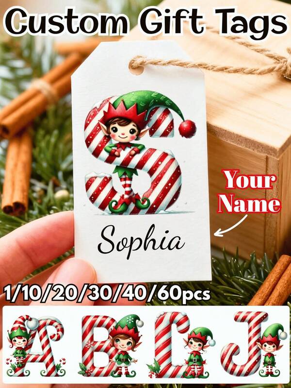 1/10/20/30/40/60 قطعة بطاقات هدايا عيد الميلاد مخصصة بالاسم مقاس 2 * 3.5 بوصة، بطاقات هدايا عيد الميلاد المخصصة بالاسم، زينة شجرة عيد الميلاد المخصصة، ملصقات ورق مقوى مخصصة بالحروف والنص، لوازم حرفية عيد الميلاد قابلة للتخصيص، زينة DIY، عيد الميلاد، داخلي، خارجي، حديقة، ذكرى سنوية، سيراميك، خشبي، نمط حروف عيد الميلاد، بطاقات معلقة عيد الميلاد المرح