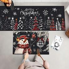 1 pièce Tapis de cuisine en gel de silice imprimé avec motif bonhomme de neige de Noël, tapis rectangulaire pour le salon, la chambre, le couloir, la salle de bain, la buanderie - en polyester, convient pour la décoration intérieure et extérieure de la maison - Multicolore - Voir 36