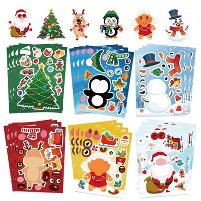 6/12/24/36/48 DIY Christmas Face Stickers Kit - Make-A-Face Santa, , Reindeer & Snowman Themes - Self-Adhesive Craft Stickers For Boys Girls Kids Christmas Holiday Party Favors Games