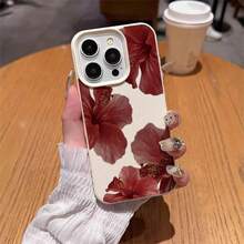 1pc TPU Material Elegant Dark Red Hibiscus Pattern Phone Case Compatible With IPhone 17 Pro Max/17/16 Pro Max/15/13/12/11, S20 FE/A15/S24/A55, Compatible With Redmi Note 11/Note 12/Note 13 Pro, Full Coverage Anti-Drop Soft Protective Phone Cover - White - View 4