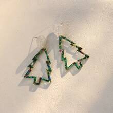 1 par de pendientes elegantes de árbol de Navidad rojo con brillo y hueco de acrílico, regalo de fiesta, festival de música y vacaciones para mujeres