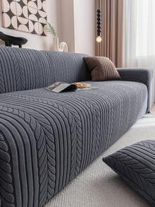 1 pieza Funda elástica de sofá de unicolor con jacquard, estilo Ins para todas las estaciones, lavable a máquina, a prueba de mascotas y duradera, adecuada para sala de estar, dormitorio, comedor, exterior, se ajusta a sofás de 1/2/3/4 plazas, incluye tiras antideslizantes - Gris Oscuro - Ver 8