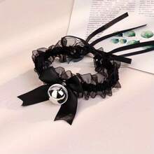1 Gargantilla de encaje con colgante de campana - Sexy y lindo lazo ajustable para uso diario y celebraciones festivas, sin chapado, accesorio para todas las estaciones - Negro - Ver 6