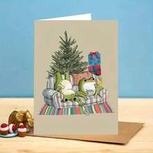 بطاقة تهنئة عيد الميلاد مع مغلف (11سم * 16سم) - تصميم ضفادع احتفالية على الأريكة، مثالية للعائلة والأصدقاء، مناسبة لاحتفالات عيد الميلاد ورأس السنة، بطاقة تهنئة عيد الميلاد|بطاقة ضفدع عيد الميلاد|بطاقة ترحيب ورقية - متعدد الألوان - مشاهدة 12