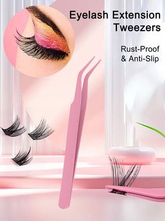 1 Set Of Pink, Purple, Yellow Tweezers, Eyelash Makeup Tools, Lash Applicator, High Precision Grip For Convenience, Comfortable Grip, Reusable Practical Items