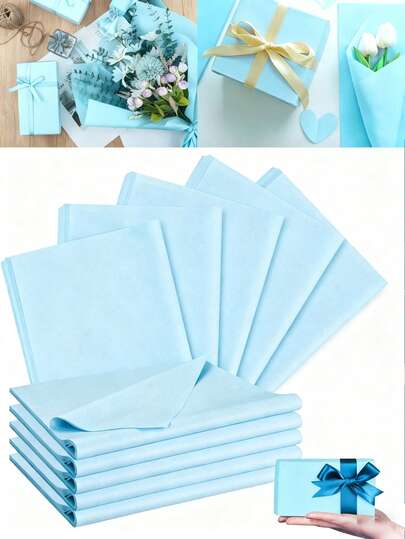 50pcs/10pcs Set Light Blue Tissue Paper, Holiday Craft Paper, DIY Gift Wrapping Supplies, Birthday Wedding Party Decoration, Mother's Day Bouquet Wrapping, DIY Craft Gift Bag Decor, Room Decor, Home Decor, Wall Decor, Bedroom, Kitchen, Box, Christmas, New Year And Valentine's Day Bouquet